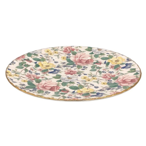 Rose Dessert Plate Allyn Nelson England Floral Porcelain China Red Pink Gold - Picture 4 of 9